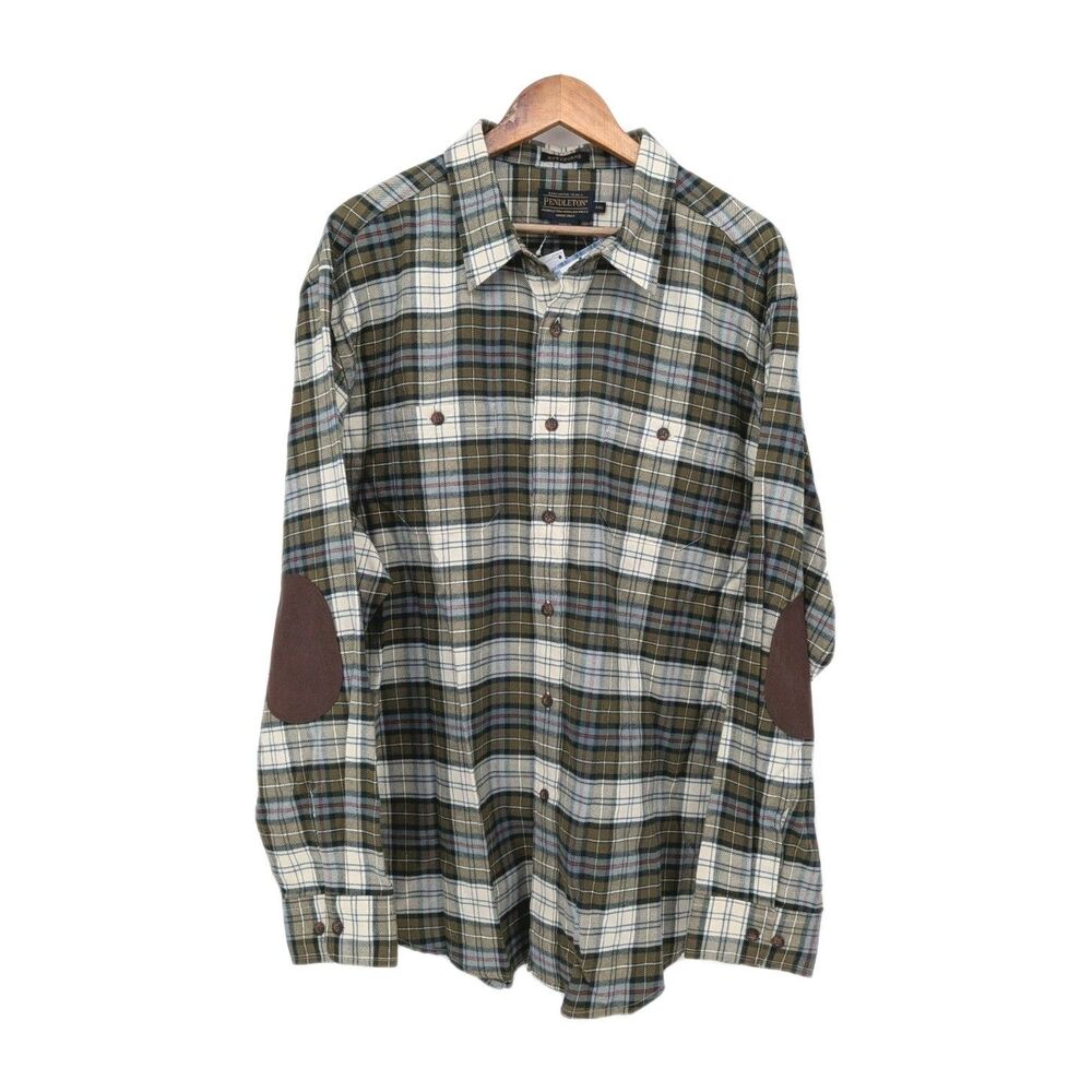 Pendleton Hawthorne Plaid Flannel Shirt XXL Mens NWT Elbow Patch Green Outdoor